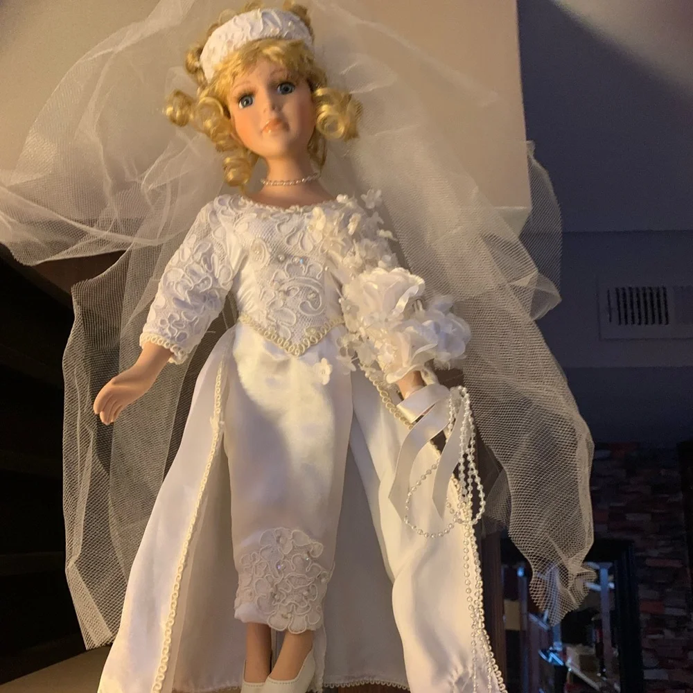 Collectible Porcelain Wedding Doll - Picture 1 of 14